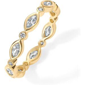 14K Gold Plated Cubic Zirconia Stackable Ring | Marquise Eternity Band For Women